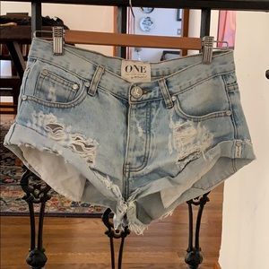 One Teaspoon light denim shorts with rips